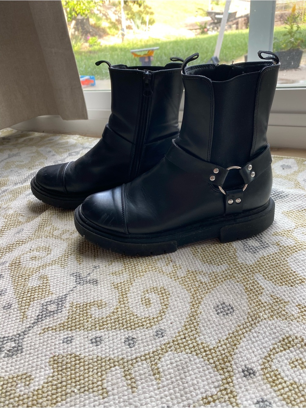 Art Class Kids Black Ring Harness Chunky Zippered Ankle Boots